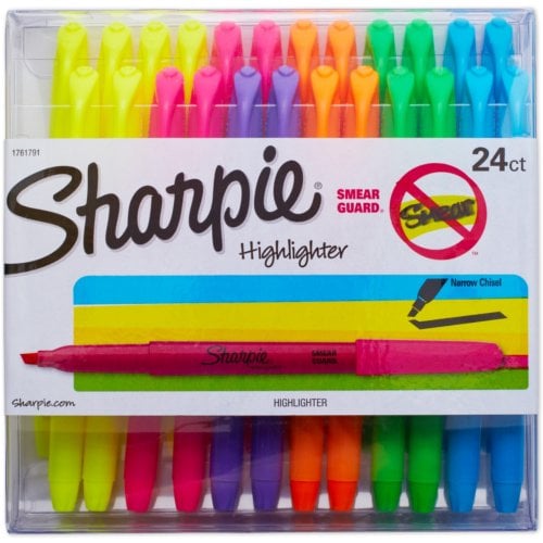 Sharpie Chisel Tip Highlighters (Smear Guard, Asstd. Colors, 24/Pack) - 1761791