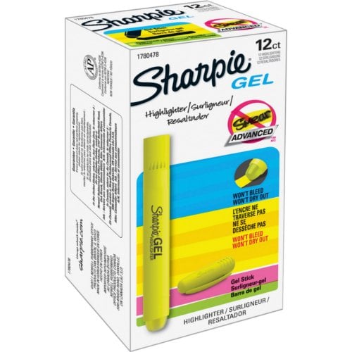 Sharpie Gel Highlighters (Fluorescent Yellow, Retractable) - 12/Pack (1780478)