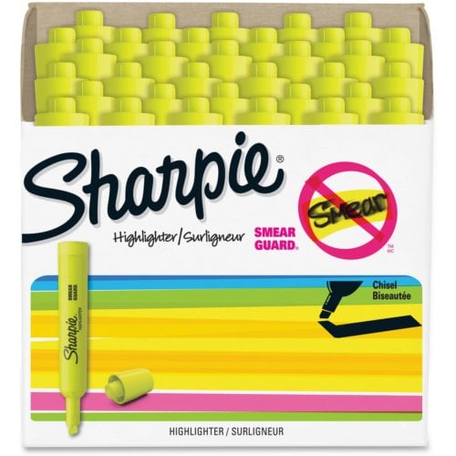 Sharpie SmearGuard Tank Style Highlighters (Fluorescent Yellow) - 36/Pack (1920938)