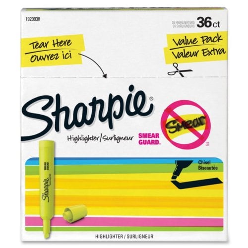 Sharpie SmearGuard Tank Style Highlighters (Fluorescent Yellow) - 36/Pack (1920938)