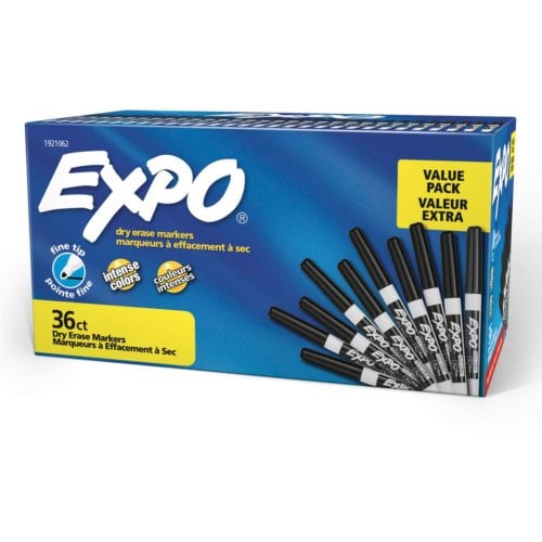 Expo Low-Odor Dry-Erase Black Fine Tip Markers - 36/Pack (1921062)