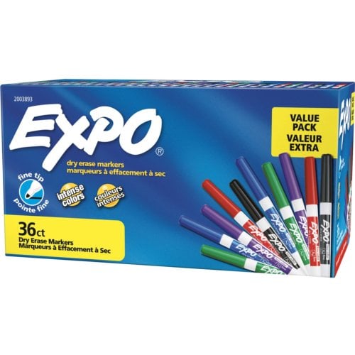 EXPO Low-Odor Dry-erase Markers (Fine Point, Asstd. Colors) - 36/Pack (2003893)