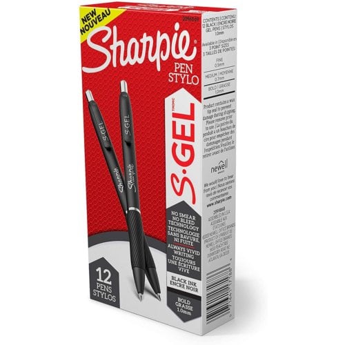 Sharpie Black S-Gel Pens (.7mm Tip, Retractable) - 1 Dozen (2096159)