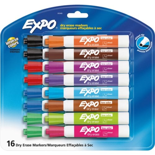 EXPO Low-Odor Dry-Erase Markers (Chisel Point, Asstd. Colors) - 16/Set (81045)