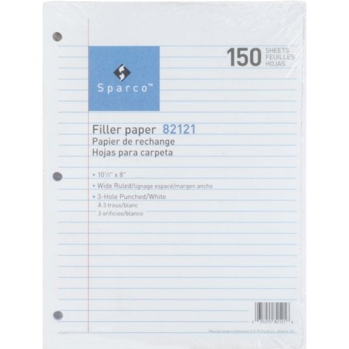 Sparco 3-Hole Punched Notebook Filler Paper (Wide Ruled)- 1800 sheets/Bundle (82121BD)