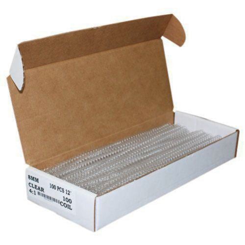 8mm Clear 4:1 Pitch Spiral Binding Coil - 100pk