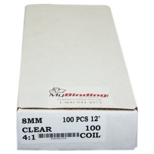 8mm Clear 4:1 Pitch Spiral Binding Coil - 100pk