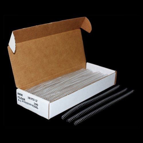 8mm Clear 4:1 Pitch Spiral Binding Coil - 100pk