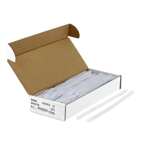8mm White 4:1 Pitch Spiral Binding Coil - 100pk