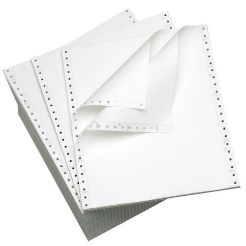 9 1/2" x 11" 15lb Blank White/White Carbonless Continuous Computer Paper - 3400/Case (2 Ply)