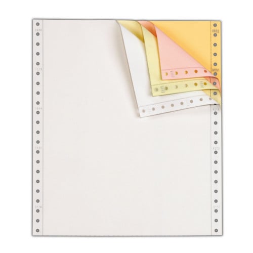9 1/2" x 5 1/2" 15lb Blank White/Canary/Pink/Gold Carbonless Continuous Computer Paper - 6400/Case (4 Ply)