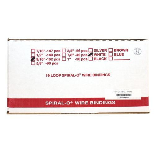 9/16" White Spiral-O 19 Loop Wire Binding Combs - 100pk