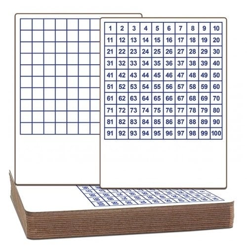 9" x 12" Two-Sided Dry-Erase Classroom Lap Boards with Printed Hundreds Grid