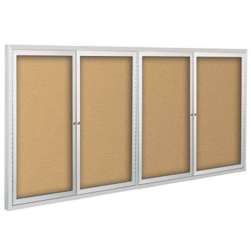 Best-Rite 4' x 10' Standard Natural Cork Bulletin Board Cabinet - 4 Hinged Doors