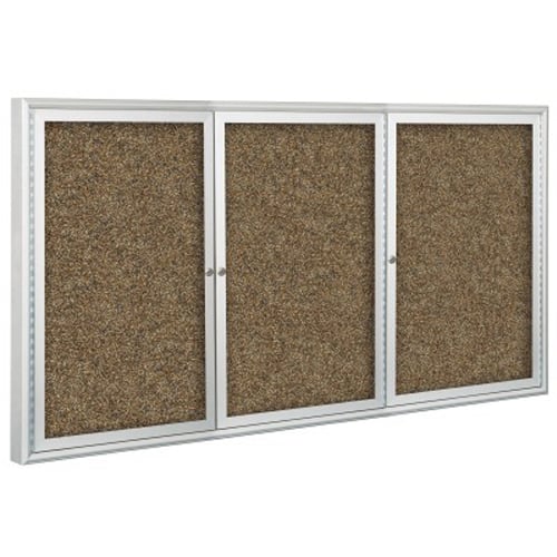 Best-Rite 3- Door Indoor Enclosed Rubber-Tak Bulletin Board with Silver Frame