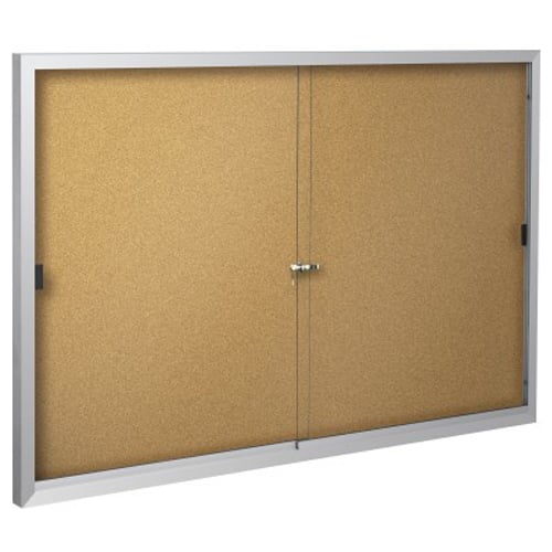 Best-Rite Standard Natural Cork Bulletin Board Cabinet - 2 Sliding Doors