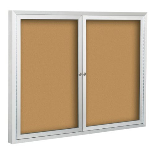 Best-Rite 4' x 6' Deluxe Natural Cork Bulletin Board Cabinet - 2 Hinged Doors