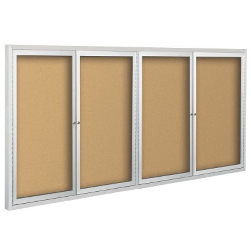 Best-Rite 4' x 12' Deluxe Natural Cork Bulletin Board Cabinet - 4 Hinged Doors