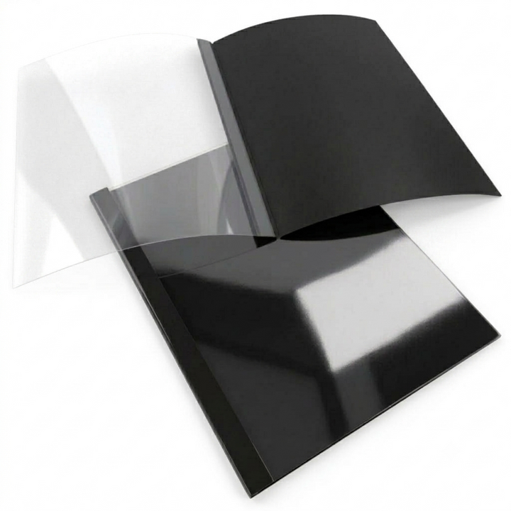 3/8" Black Linen Thermal Binding Utility Covers with Clear Gloss Front - 25 Pack