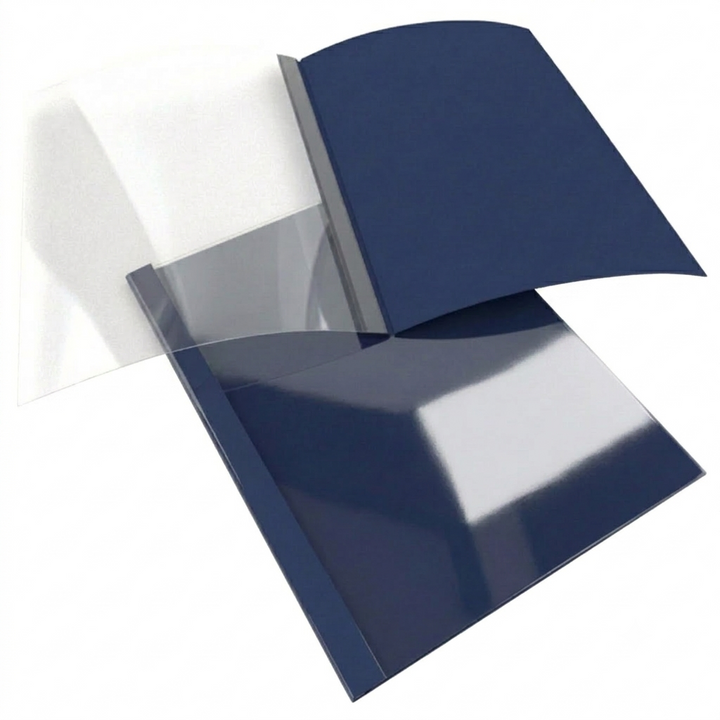 1/4" Navy Linen Thermal Binding Utility Covers with Clear Gloss Front - 25 Pack