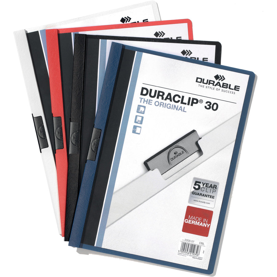 DURABLE DURACLIP Report Covers - Clear Front & Black Back 30 Sheet Capacity