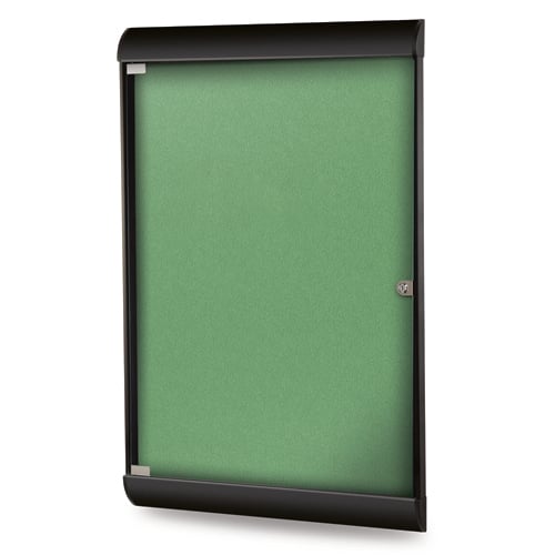 Silhouette 42 1/8" x 27 3/4" 1-Door Stone Vinyl Fabric Tackboard w/ Black Frame