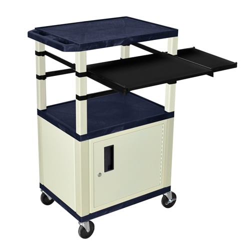 H. Wilson 42" High Yellow Tuffy Utility A/V Cart with Side & Front Pull-out Shelf and Cabinet (3-Shelf Putty Legs)