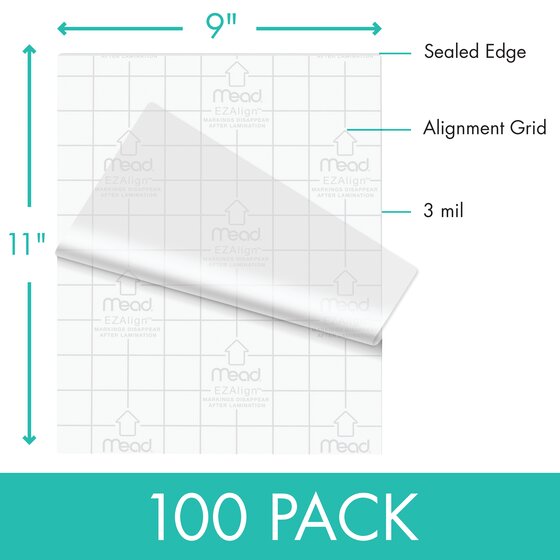 Mead EZAlign 9" x 11.5" Letter Size 3 Mil Thermal Laminating Pouches - 100/Pack