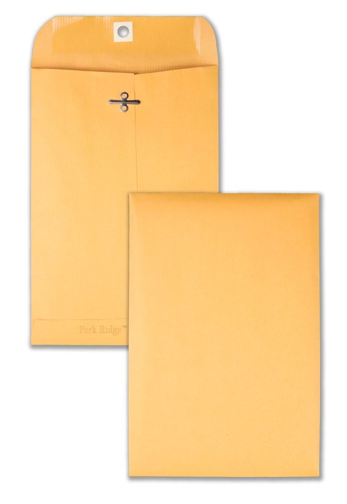 Qaulity Park® Park Ridge 24lb Brown Kraft 6" x 9" Clasp Envelopes with Gummed Closure - 100/Box