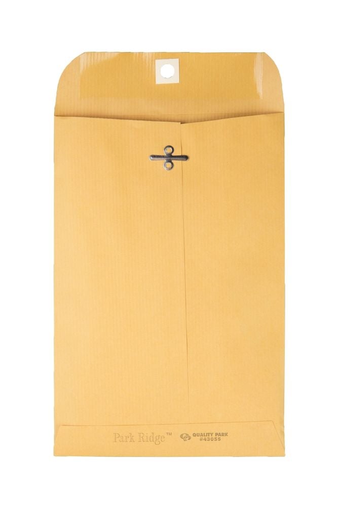 Qaulity Park® Park Ridge 24lb Brown Kraft 6" x 9" Clasp Envelopes with Gummed Closure - 100/Box
