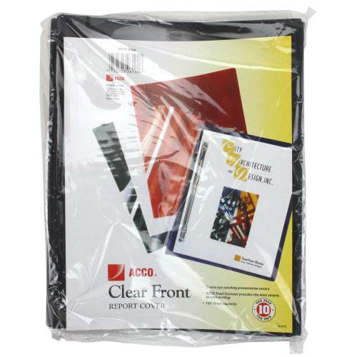 Acco 1/2" Clear/Black Clear Front Vinyl Report Cover 10pk - ACC-26101