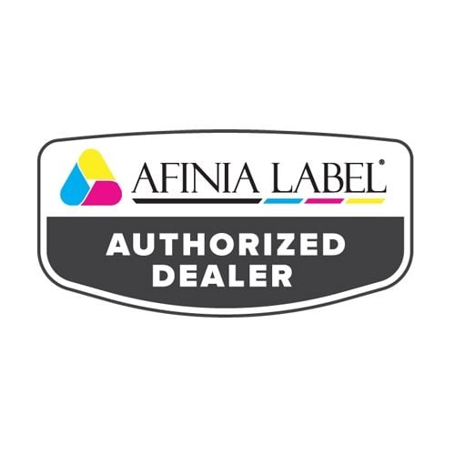 Afinia Label Authorized Dealer logo with colorful triangle design on a white background