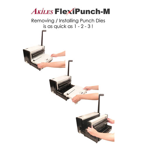 Akiles FlexiPunch-M Manual Modular Interchangeable Die Binding Punch With 3:1 Square Hole Die