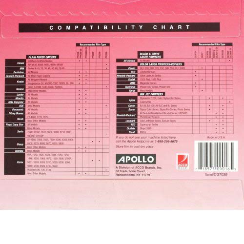 Apollo Ink Jet Film for Canon Epson Lexmark Printers - 50pk