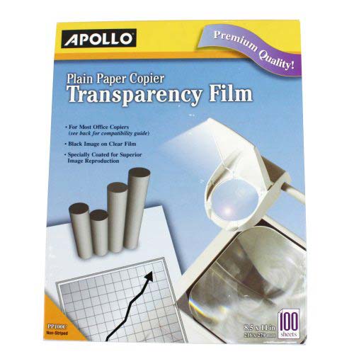 Apollo Plain Paper Copier Transparency Film Without Stripe - PP100CE