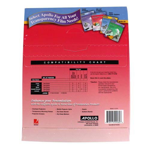 Apollo Quick Dry Universal Ink Jet Transparency Film 50pk - VCG7033S