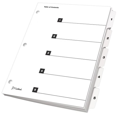 Cardinal White Printable Table of Contents/5 Tab Divider (144 Sets) - CRD-60513
