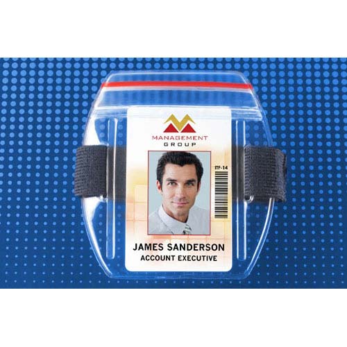 Arm Band Vertical Vinyl Badge Holder w/ Zipper Closure - Blue Strap - 25pk