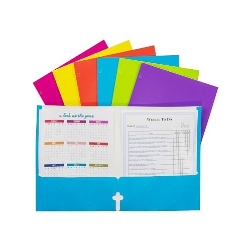 Assorted Laminated Paper Two-Pocket Folders with 3-Hole Punch - 100pk
