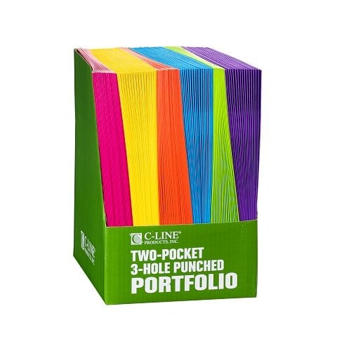 Assorted Laminated Paper Two-Pocket Folders with 3-Hole Punch - 100pk