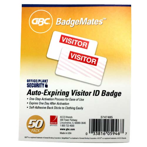 Auto-Expiring Visitor ID Badge GBC BadgeMates 50pk