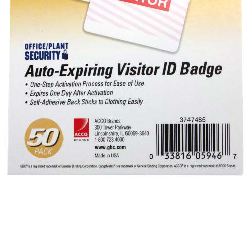 Auto-Expiring Visitor ID Badge GBC BadgeMates 50pk