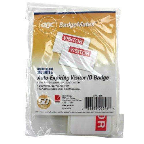 Auto-Expiring Visitor ID Badge GBC BadgeMates 50pk