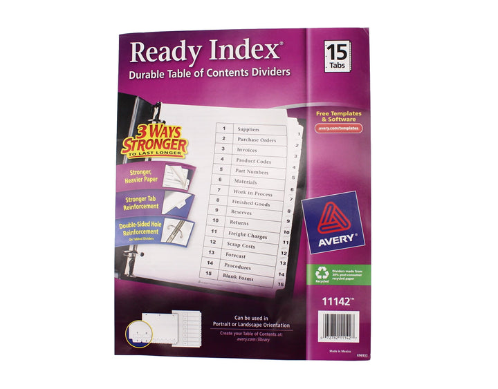 Avery 1-15 tab 11" x 8.5" Classic Black and White Dividers - 11142