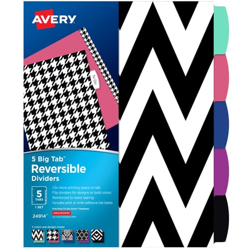 Avery Big Tab Damask Design 5-Tab Reversible Fashion Dividers 1 set - 24914
