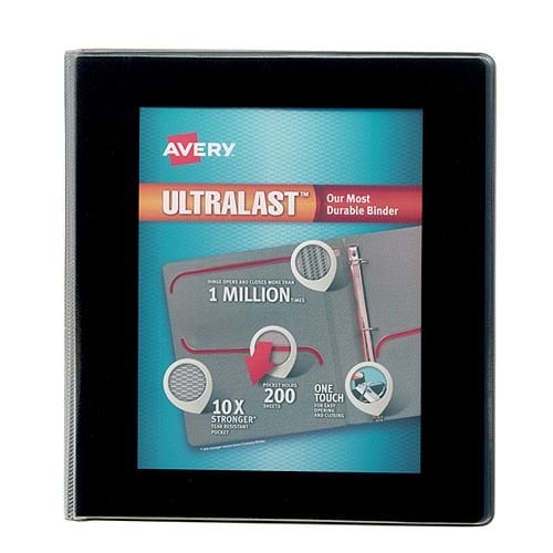 Avery 1-1/2" Black UltraLast Heavy Duty View Binders with One Touch Slant Ring 6pk - 79711