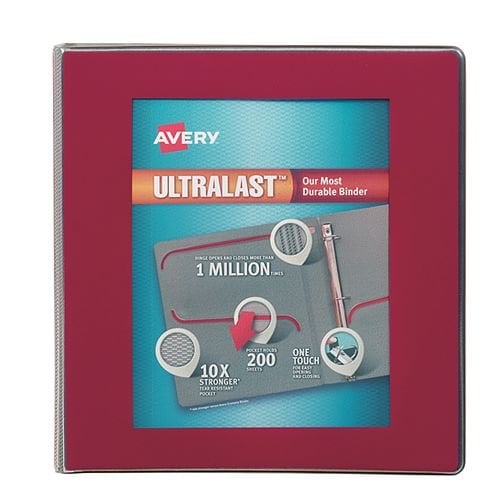 Avery Red UltraLast Heavy Duty View Binders with One Touch Slant Ring