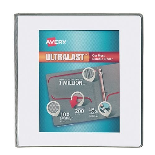 Avery 1-1/2" White UltraLast Heavy Duty View Binders with One Touch Slant Ring 6pk - 79714