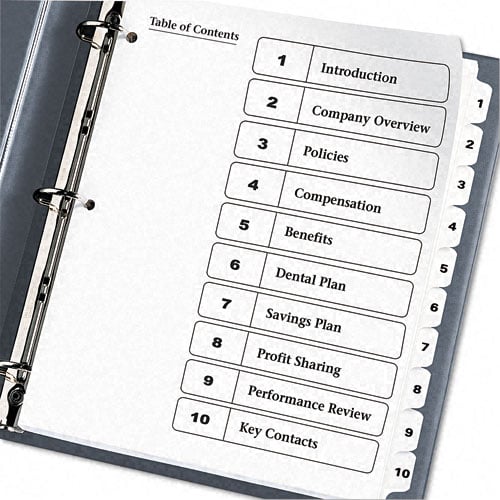 Avery 1-10 tab 11" x 8.5" Classic Black and White Dividers - 11134 - Clearance Sale