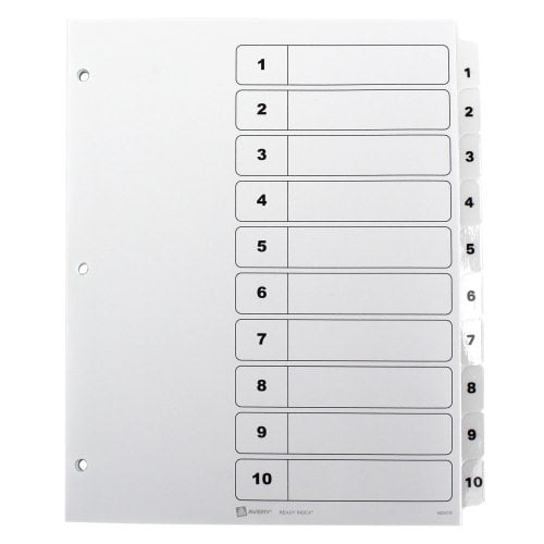 Avery 1-10 tab 11" x 8.5" Classic Black and White Dividers - 11134 - Clearance Sale